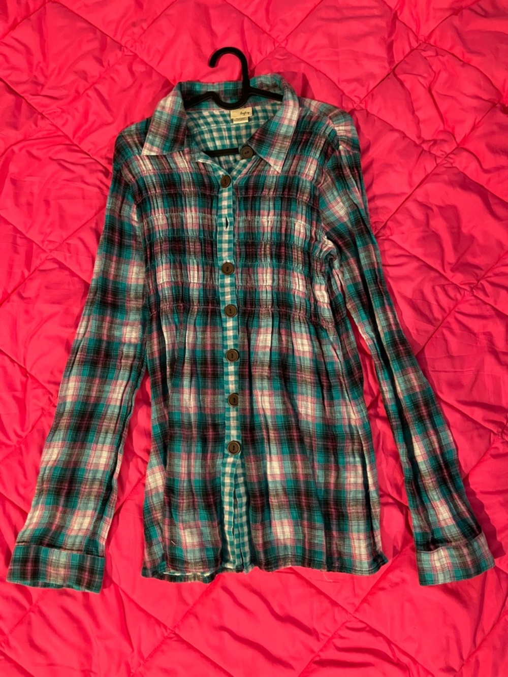 Daytrip Teal, Pink & White Plaid Button-Up Shirt
